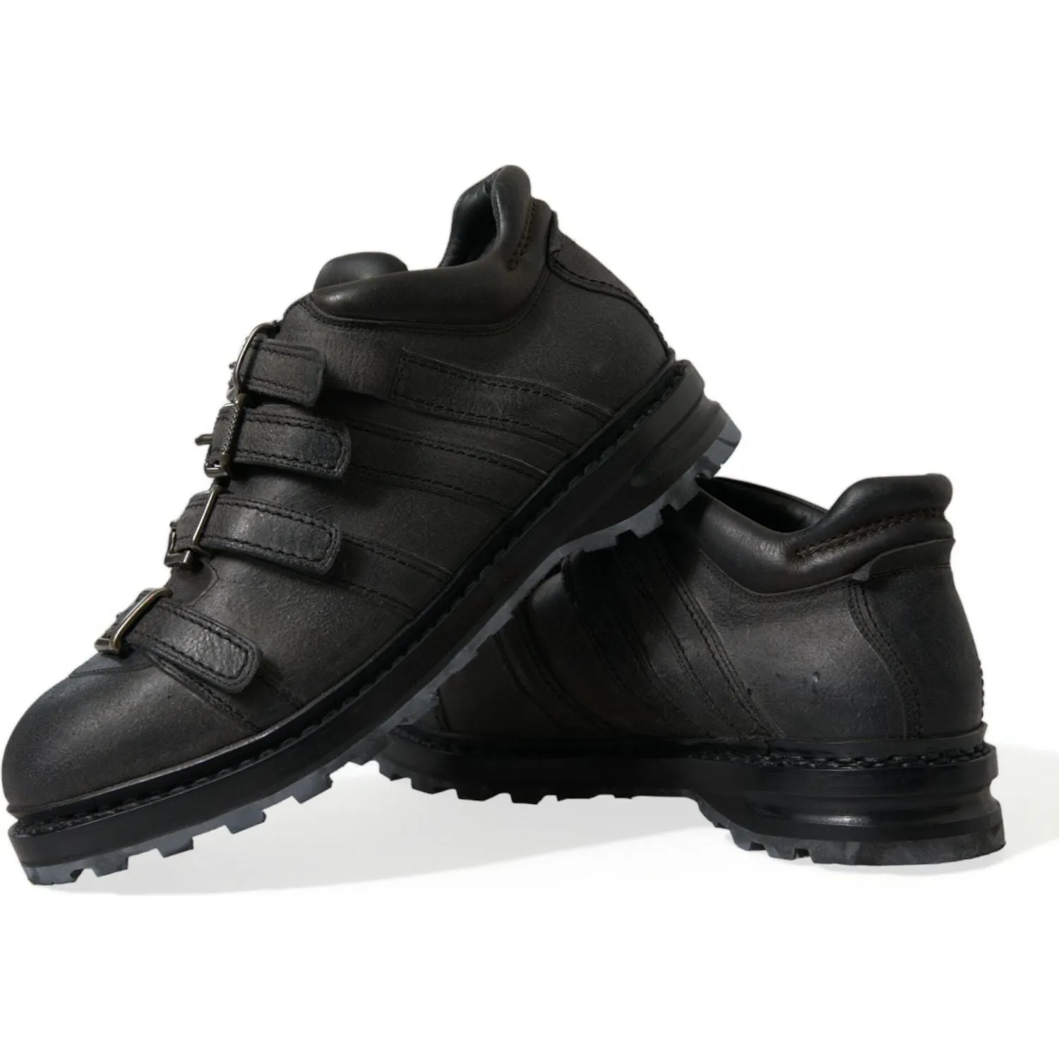 Dolce & Gabbana Black Leather Ankle Strap Boots