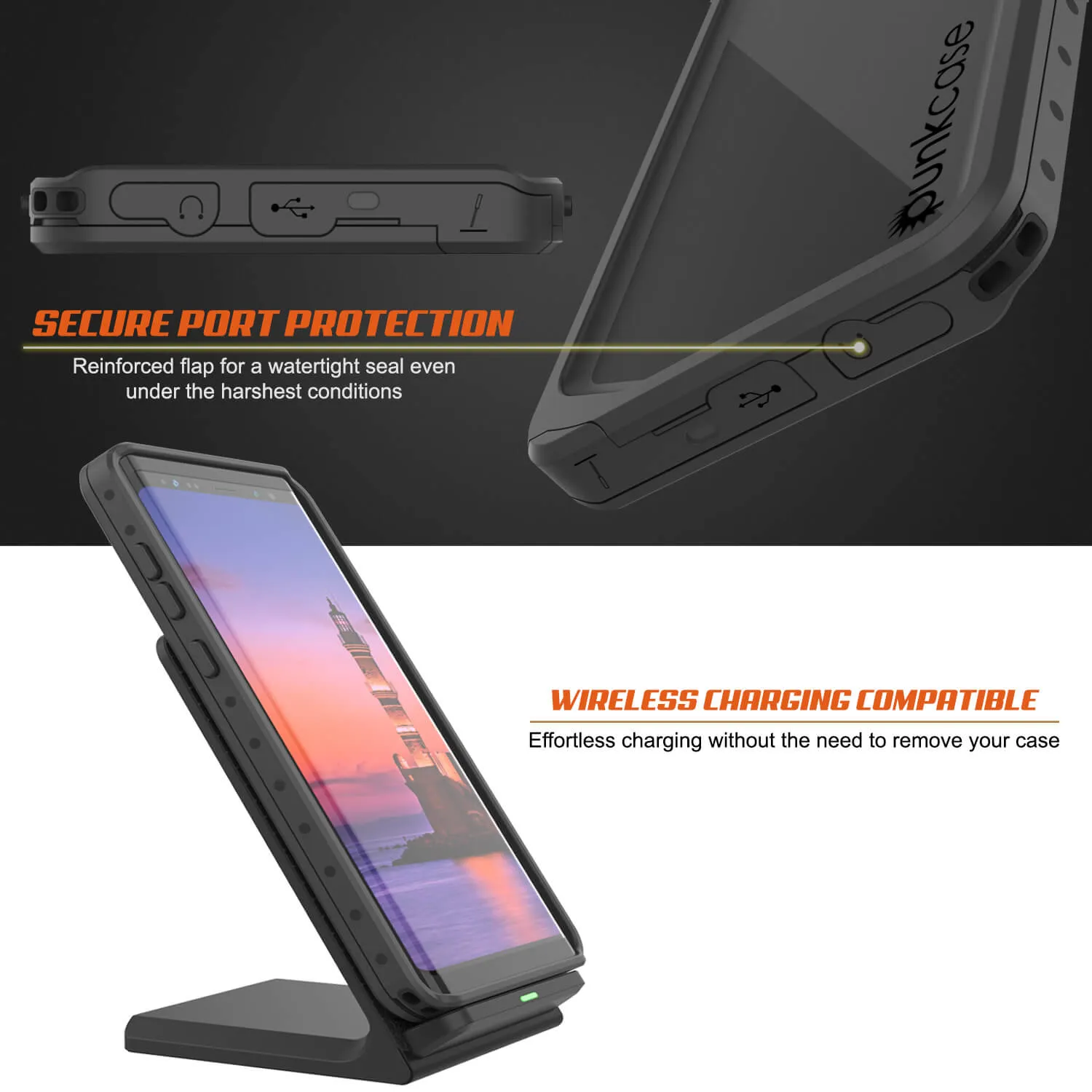Galaxy Note 9 Waterproof Case, Punkcase Studstar Black Thin Armor Cover
